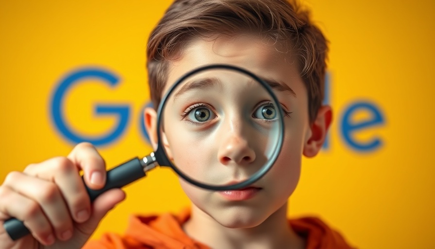 Investigating expired domains with magnifying glass, Google logo backdrop.