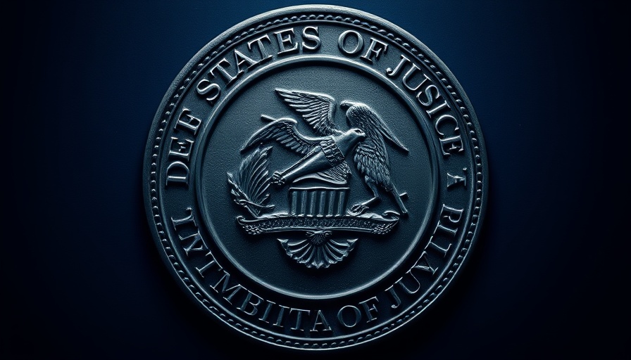 United States Department of Justice seal on dark background for white-collar crime enforcement.