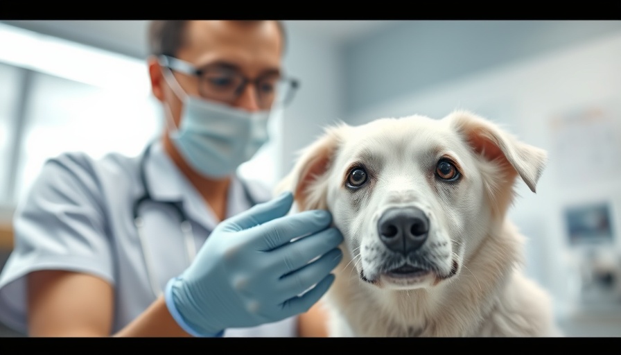 Veterinarian checks dog for fast itch relief in clinic