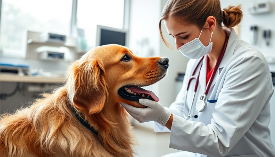 Veterinarian examining dog in modern clinic for retrieval augmentation.