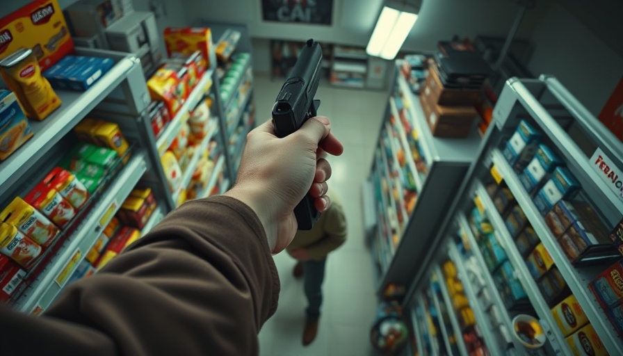 Convenience store scene involving a gun, tied to police shootings incidents.