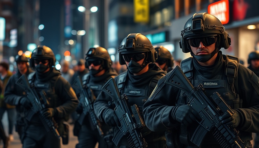Troops in tactical gear patrol Portland streets at night