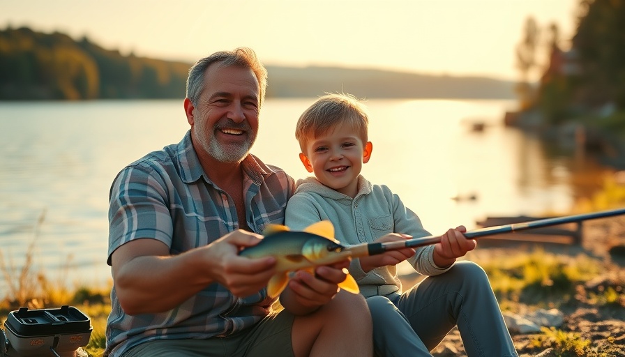 Father and son fishing, promoting officer wellness.