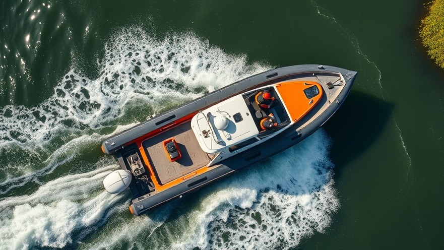 Arial view of rescue boat with officers in Florida waterway.