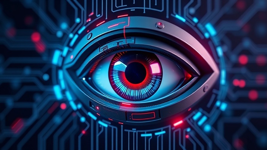 Futuristic eye symbolizing AI surveillance and privacy concerns.