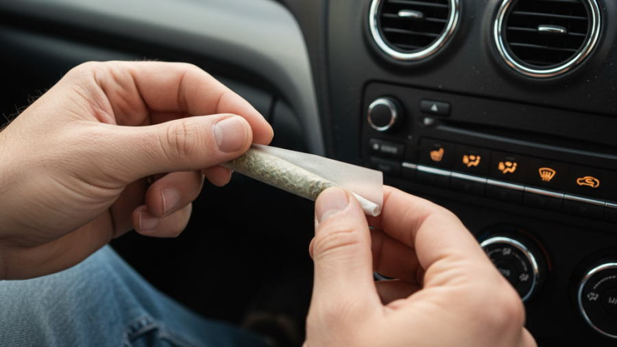 Close-up of hands rolling a cannabis joint, highlighting Florida cannabis laws and public safety.
