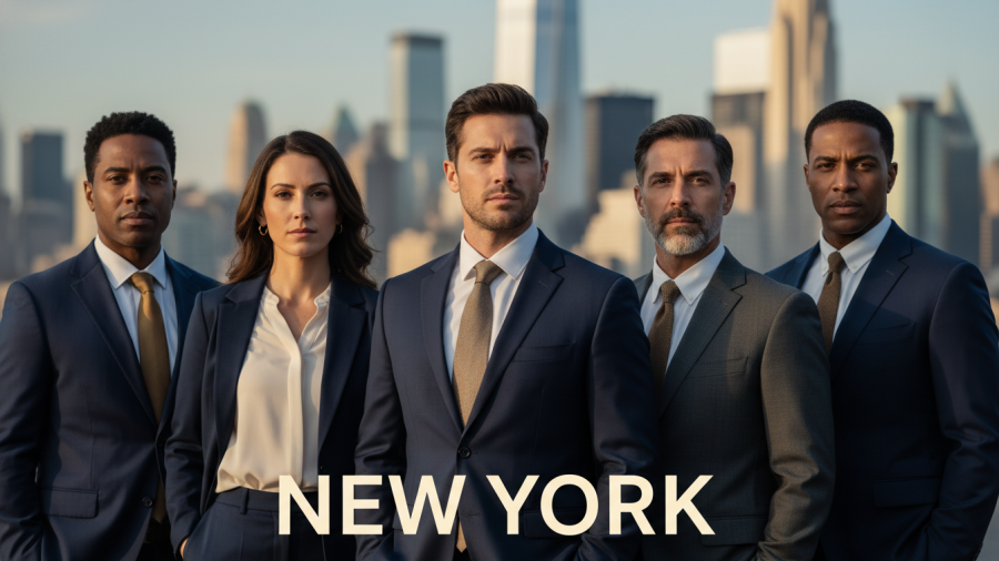 Diverse professionals advocating for child welfare reform against a city backdrop.