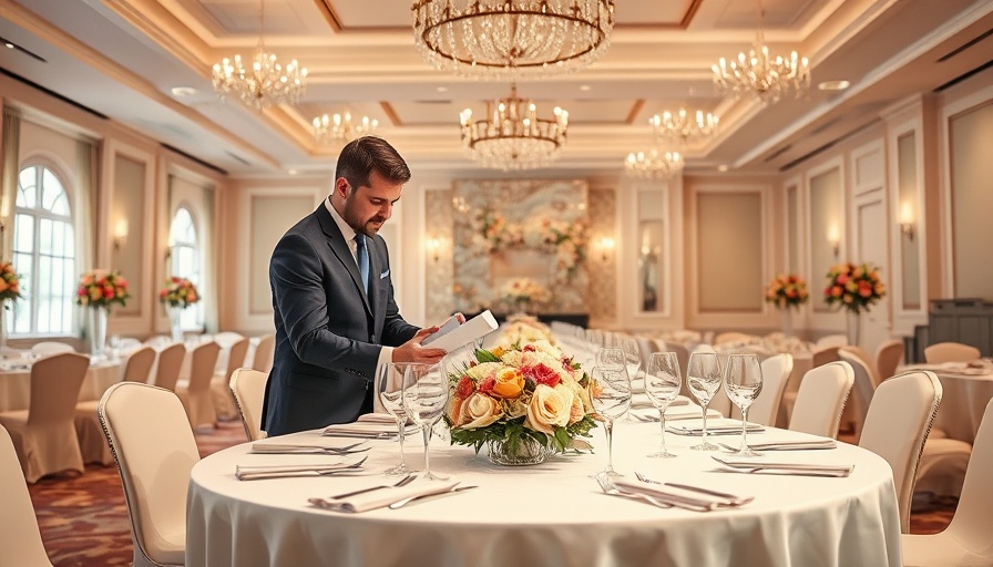 Event planner preparing elegant table for nonprofit fundraising event