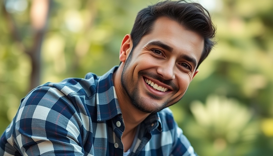 Man sitting outdoors, smiling, in a natural setting.