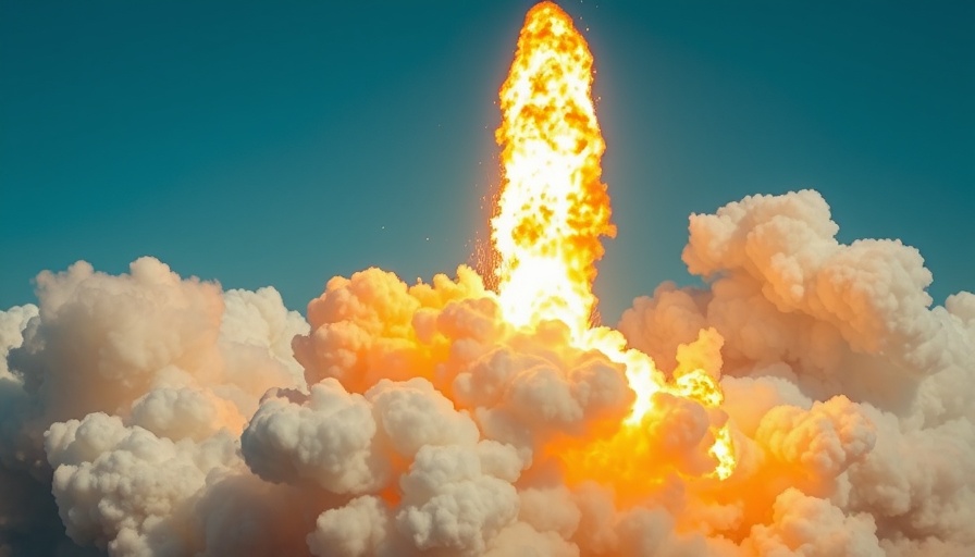 Massive rocket explosion with clouds of smoke during the day.