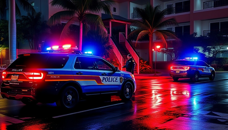 Police vehicles at night during death investigation at Naples apartment complex.