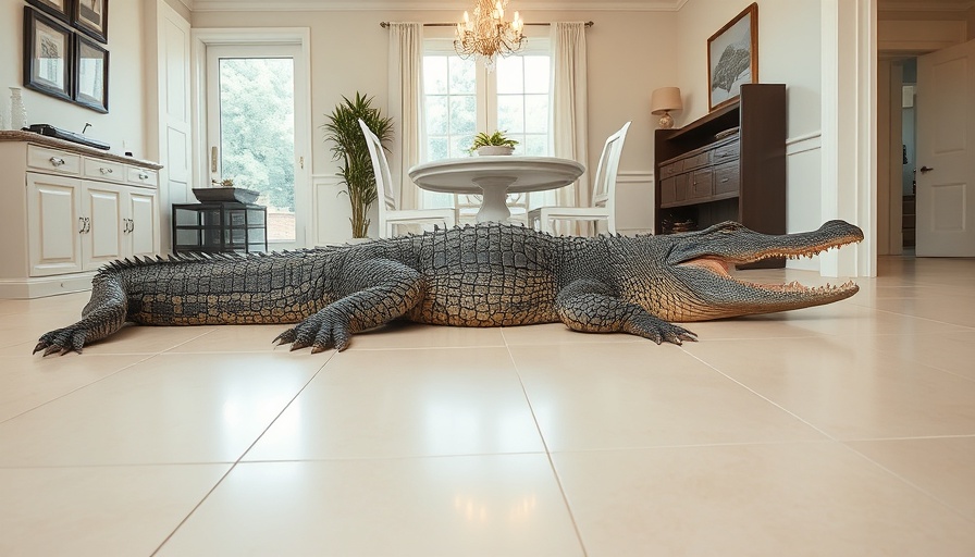 Alligator breaks into Florida couple's home, lying behind a chair.