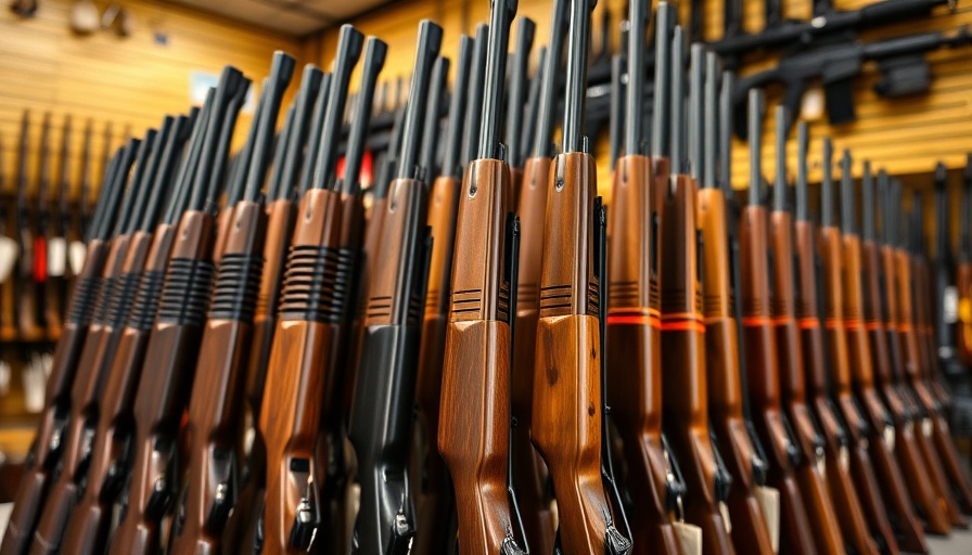 Rifles displayed in a gun shop; Florida gun-buying age restriction context.