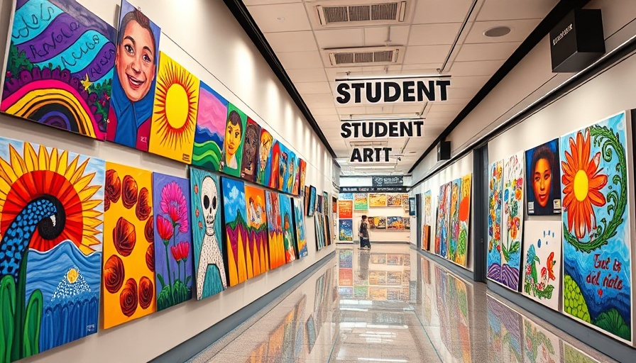 Tampa International Airport Student Art Exhibition displaying vibrant student artwork in hallway.