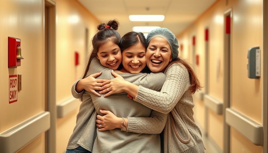 Cancer-free celebrations at Golisano with joyful group hug.