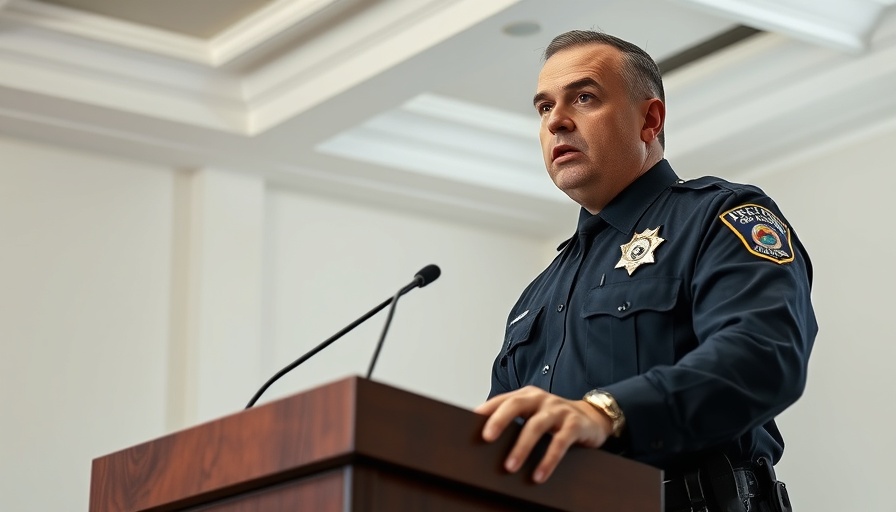 Law enforcement officer discusses Florida deportations policy changes at podium.