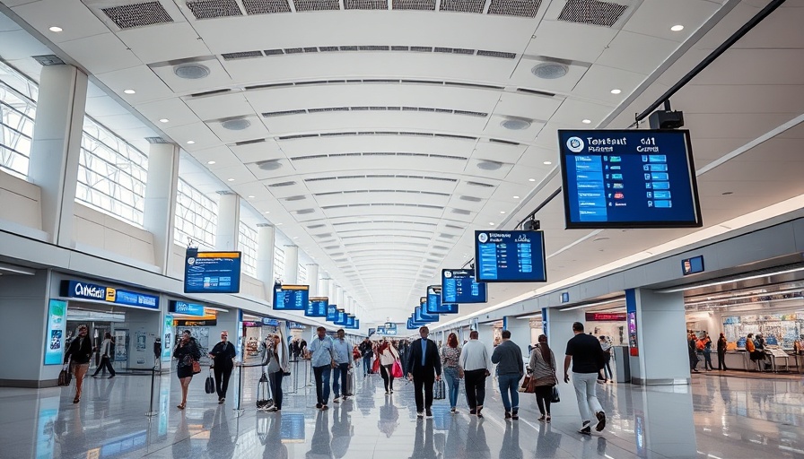Travelers at St. Pete-Clearwater airport with digital signage.