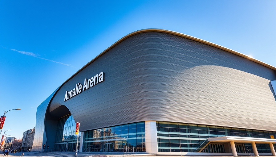 Amalie Arena fastened for Tampa Bay weekend events, blue sky backdrop.