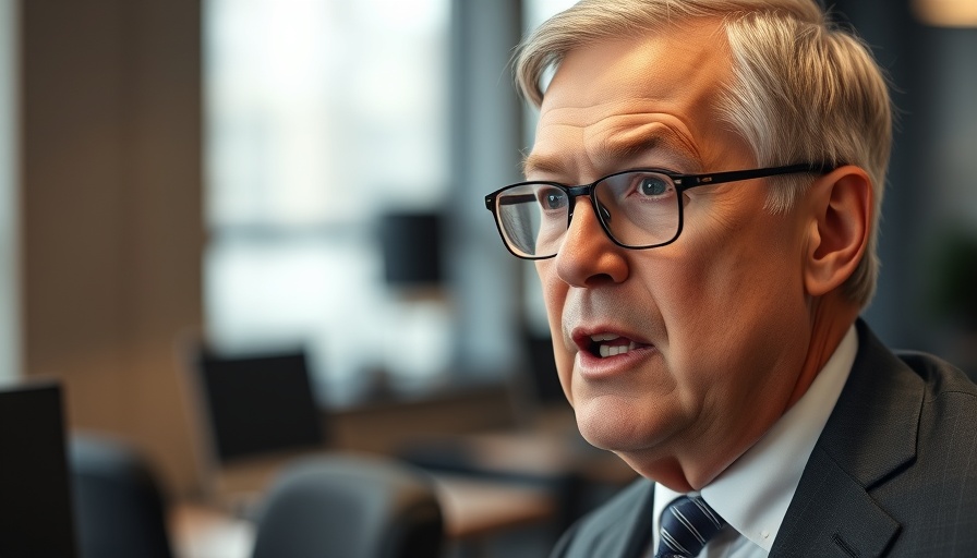 Middle-aged man speaking in office setting.