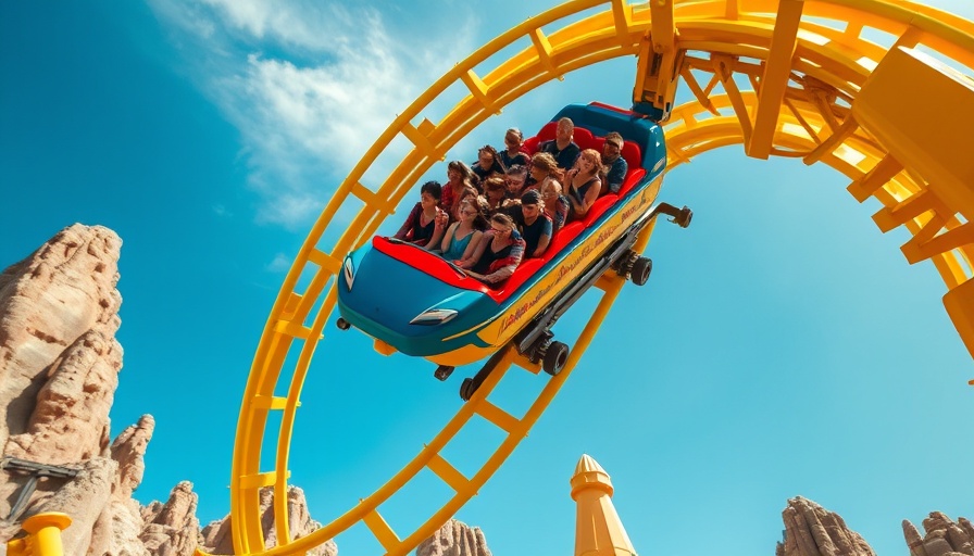 Epic Universe Stardust Racers looping coaster under clear sky.