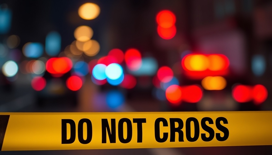 Bright caution tape with 'Do Not Cross', police lights.