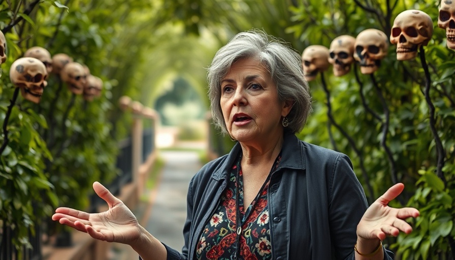 Woman at Lights at Spooky Point Halloween, decorated pathway.