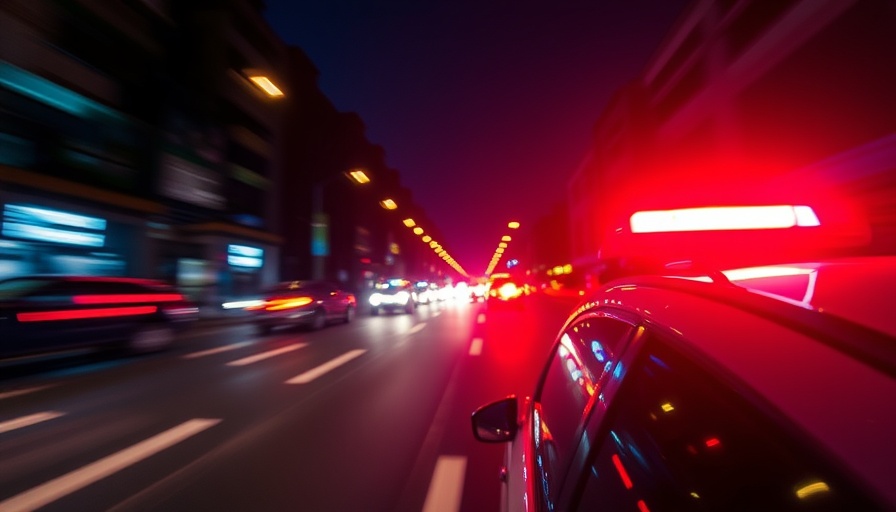 Blurred red and blue police lights in motion.