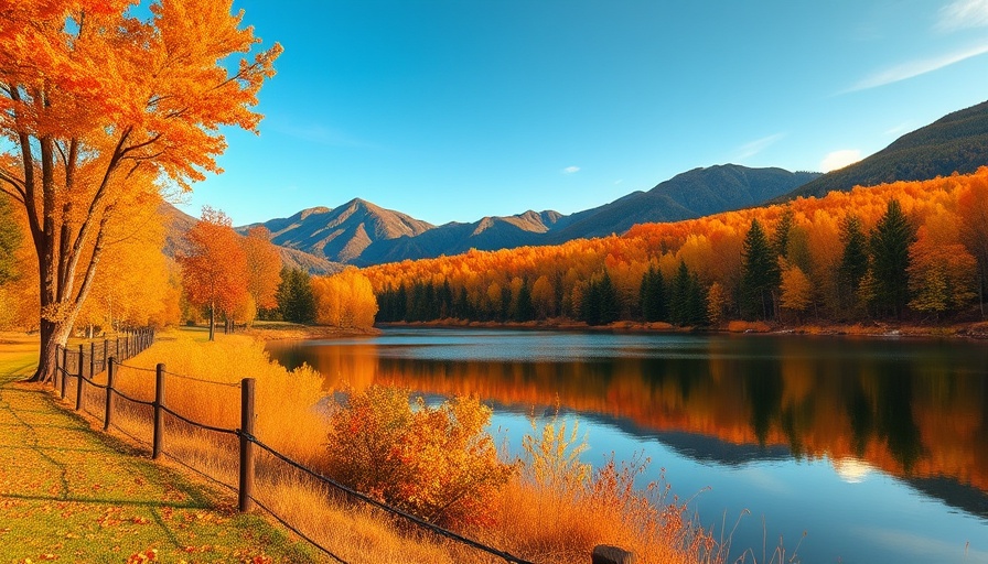 Blue Ridge Parkway fall landscape with lake and fence