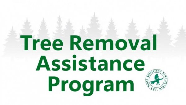 Tree Removal Assistance Program text with forest silhouette background.