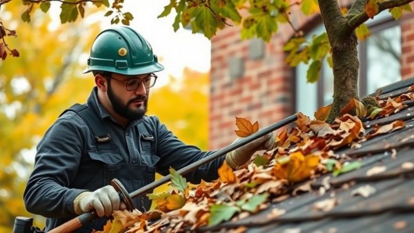Affordable Desoto Tree Services: Professional clearing leaves with safety gear.