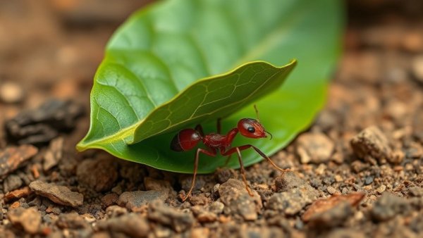 Leaf-cutter ant carrying leaf, symbolizing leadership in entomology.