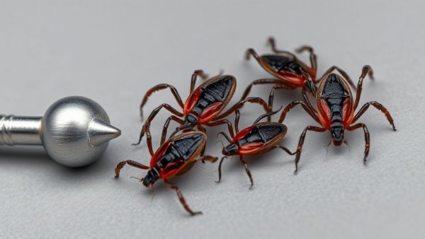Blacklegged ticks next to a pin for scale in DNA test context.