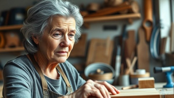 Older woman measuring wood in a workshop, low-stress jobs for semi-retirement.