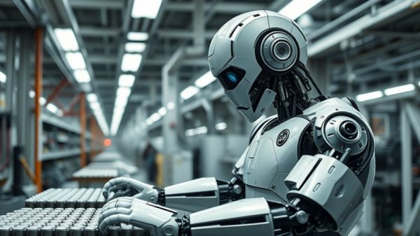 Humanoid robot in battery manufacturing facility.