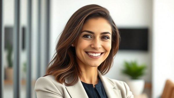 Professional woman smiling in a corporate portrait