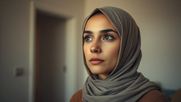Serene woman reflecting Shaker design philosophy, soft lighting.