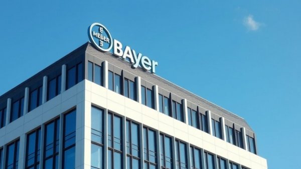 Corporate building with Bayer logo under clear sky, homeowner insurance