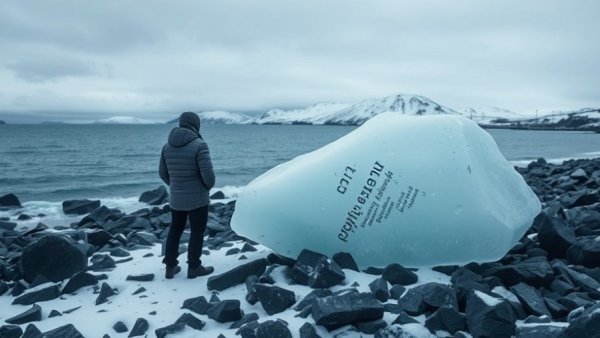 Person exploring icy Greenland coast highlighting trade impact on technology.