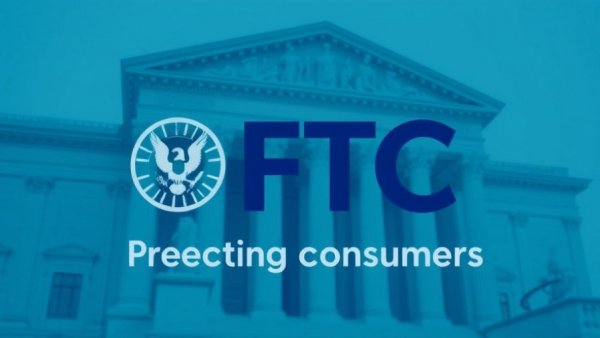 FTC logo with consumer protection message on classical sculpture background.
