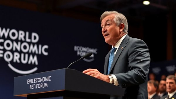 Speaker at World Economic Forum addressing audience.