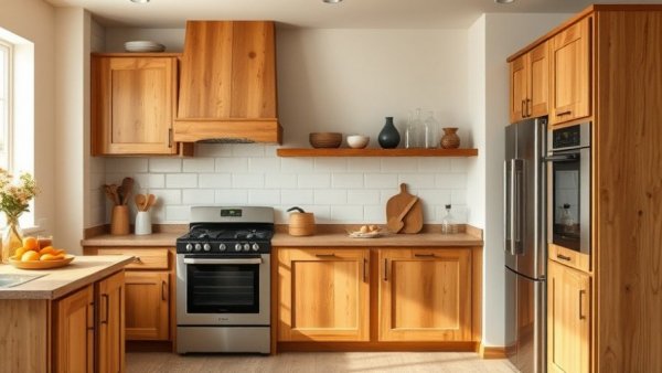 Rustic kitchen with off-cut cabinets, Edinburgh style, cozy atmosphere.