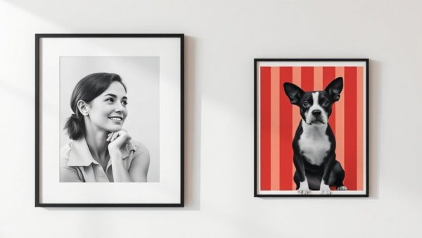 Tasteful display of family photos in stylish frames on a minimalist wall.