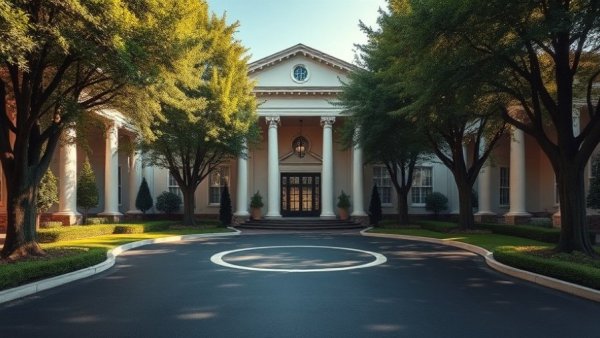 Elegant entrance of Bel-Air estate, driveway view.