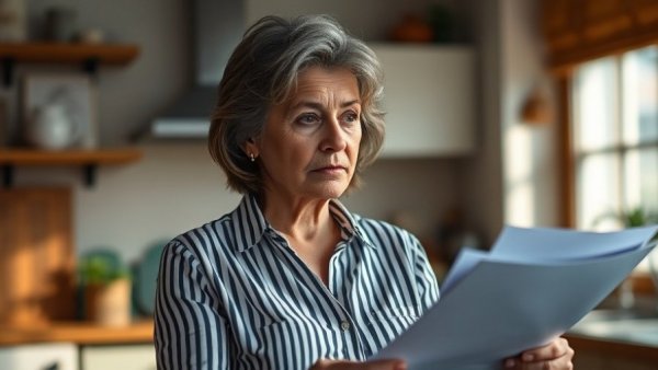 Woman contemplating money management at kitchen table