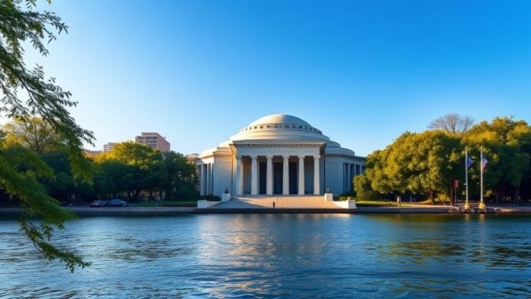 The Kennedy Center by the river, highlighting its historical architecture.
