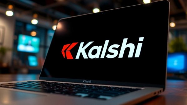 Close-up of Kalshi logo on laptop screen reflecting insider trading rules.