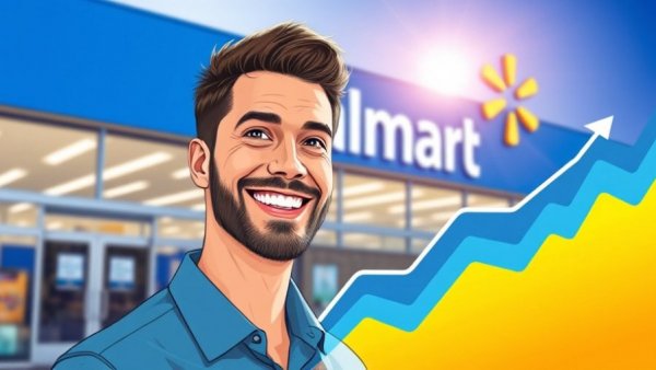 Illustration of Walmart store with graph symbolizing leadership lessons.