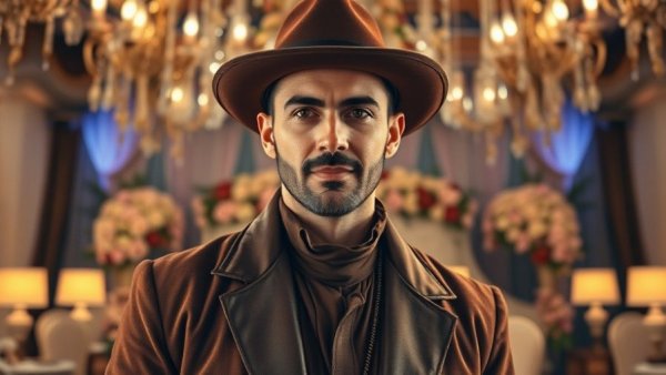 Stylish man at a glamorous event, Bad Bunny real estate portfolio inspiration.