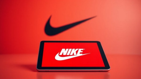 Nike logo displayed on a tablet against a swoosh backdrop, symbolizing Nike tech job salaries.