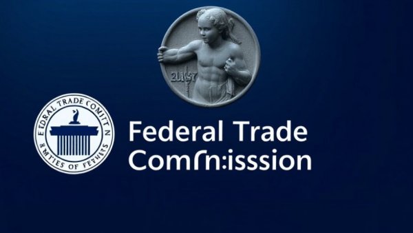 Federal Trade Commission logo with text on a navy background, symbolizing antitrust collaboration guidelines.